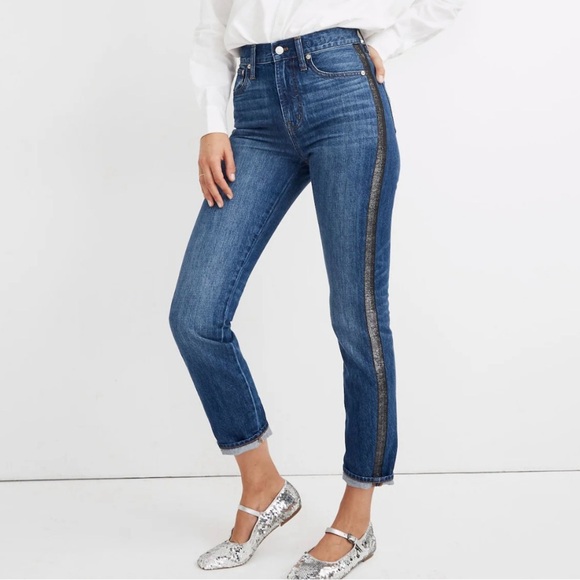 Madewell Denim - Women’s Madewell The Perfect Vintage Jean Metallic Tuxedo Stripe Edition Size 28